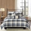 6 Piece Printed Herringbone Quilt Set with Throw Pillows Grey Full/Queen